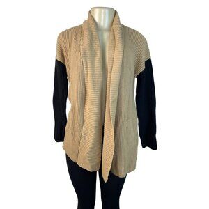 Talbots Petite Open Front Cardigan Sweater Beige & Black Knit MP - New